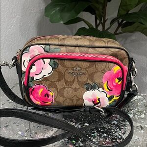 Coach Brown and Pink Floral Crossbody Bag